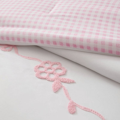 Ensemble de couette 4 pièces en microfibre rose brodée à motifs floraux, taille Twin/Twin XL