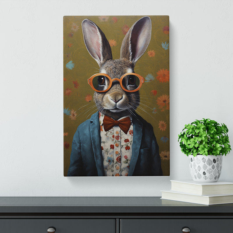 Rabbit With Glasses Painting No.2 - Single Picture Frame Print, 60cm H x 40cm W x 3cm D