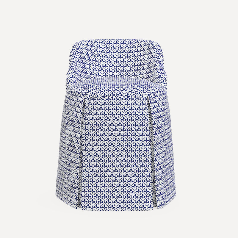 Meha Vanity Chair, Jr Sadhil Blue Geometric Linen