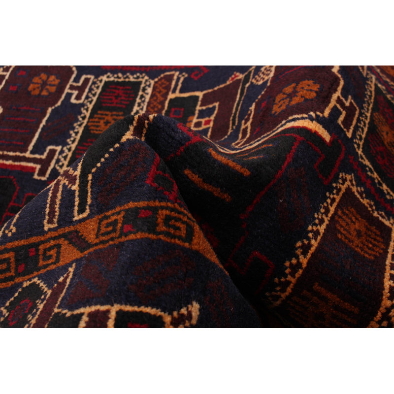 Tapis unique en laine noué à la main bleu marine / brun nouvel âge 3 pi x 4 pi 9 po Wadesboro