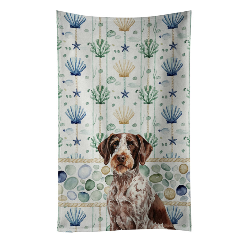 Roan German Wirehaired Pointer Coastal Sea Glass Kitchen Towel, Roan German Wirehaired Pointer