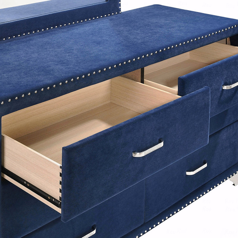 Commode rembourrée 6 tiroirs, Bleu