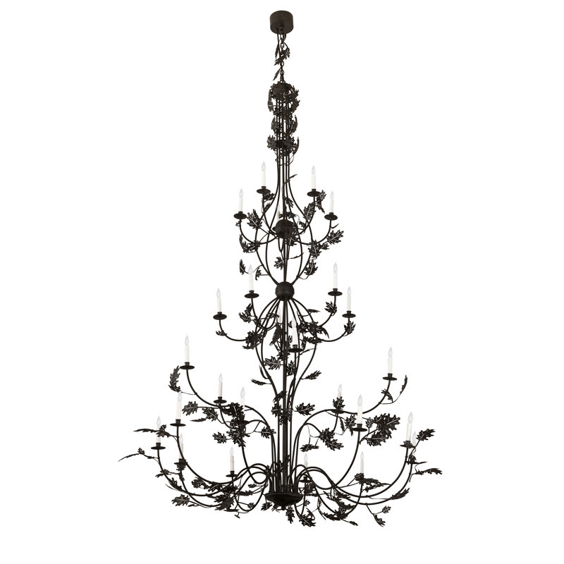 Massive Black Glass 25-Light Tiered Chandelier