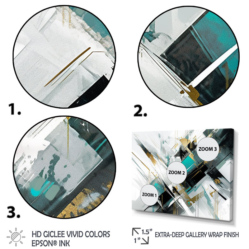 Art sur toile cubique kaléidoscope noir sarcelle, H 12 po x l 20 po x P 1 po, Cadre simple noir