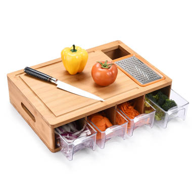 Bamboo Land- Large Bamboo Cutting Board with Containers and 6 Pcs Vegetable Slicers & Garters A Home