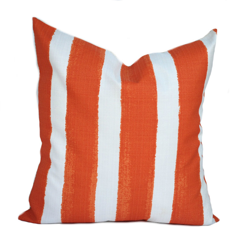 Orange Striped Outdoor Pillow Cover, 15.50" H x 15.50" W, White/Orange, Pillow Cover Only - No Insert