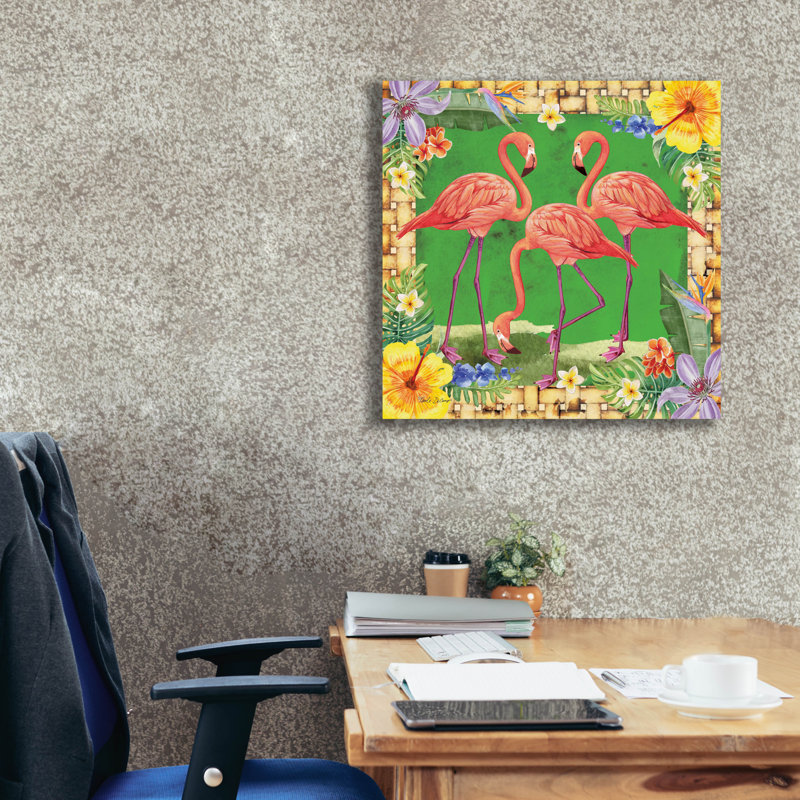  «Tropical Flamingo Trio» par Nicole DeCamp, art mural sur toile, 26 po x 26 po