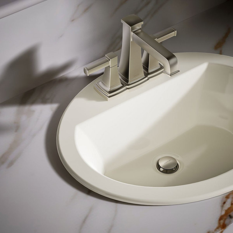 Bryant Ceramic Oval Drop-In Bathroom Sink with Overflow, Biscuit, 4'' Centers