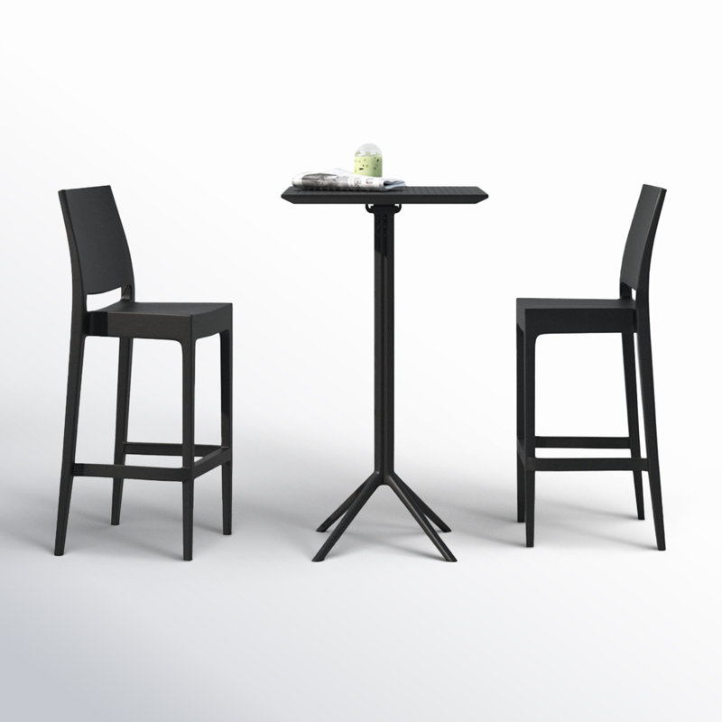 Farrah Square 2 - Person 24'' Bar Seating Set with Square Stools, Black