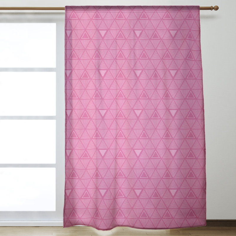 Classic Hand Drawn Triangles Geometric Room Darkening Thermal Rod Pocket Single Curtain Panel, Pink