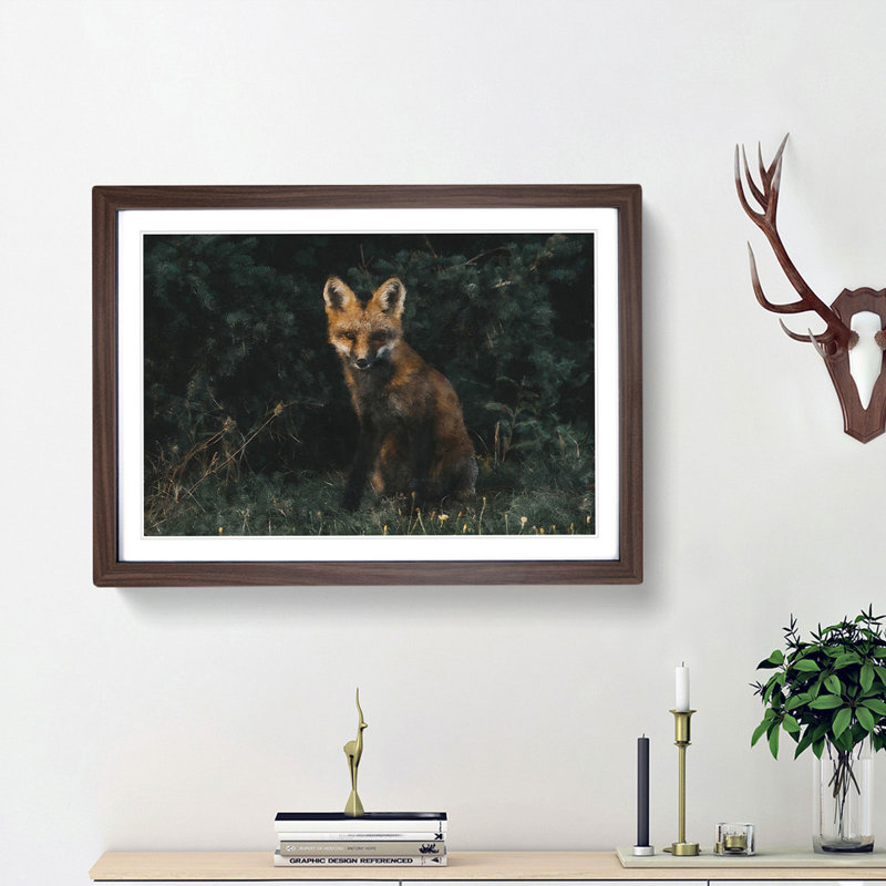 Portrait of a Fox - Picture Frame Painting Print, Walnut Framed, 24cm H x 33cm W x 2cm D