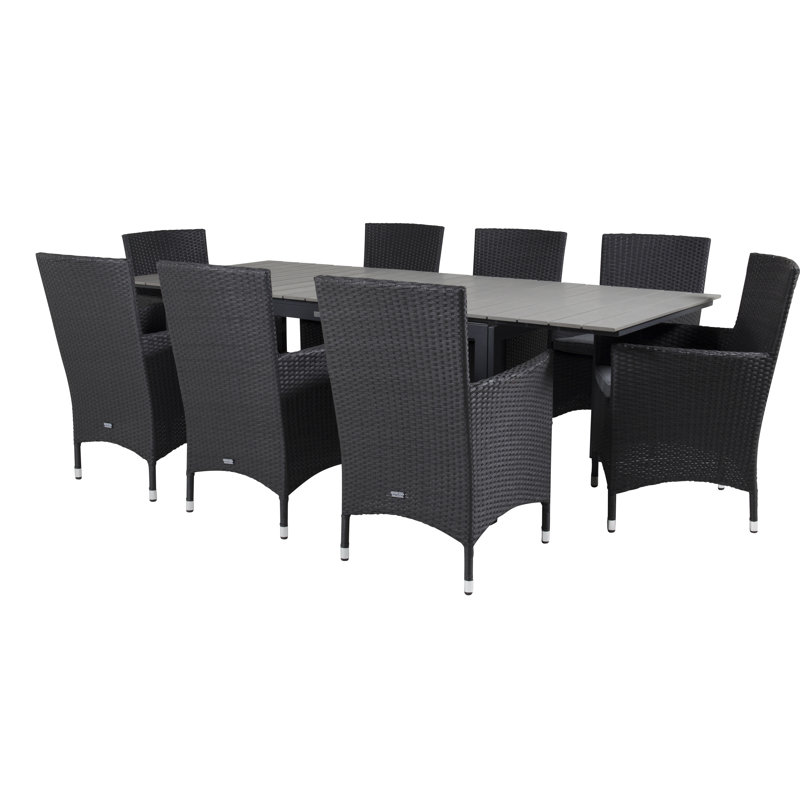 Faiyaz 8 - Person Patio Dining Set with Extendable Rectangular Table , Cushions Included