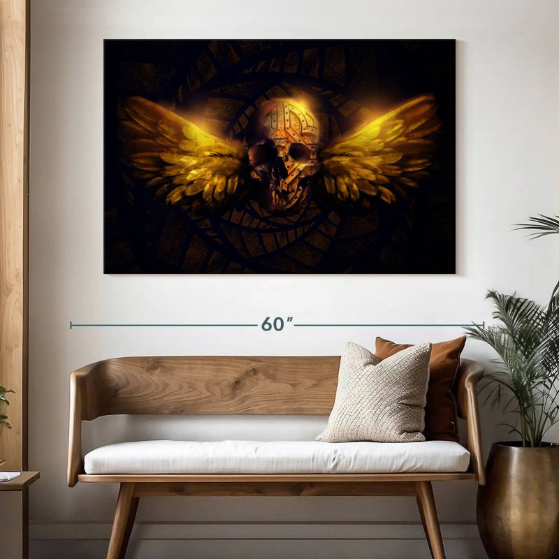 Hitzel Winged Human Skull, 34" H x 51" W