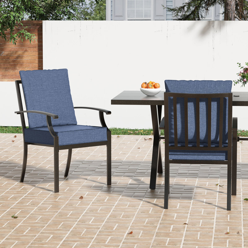 Fauteuil de salle à manger empilable en métal avec coussins Ikeam, Marine