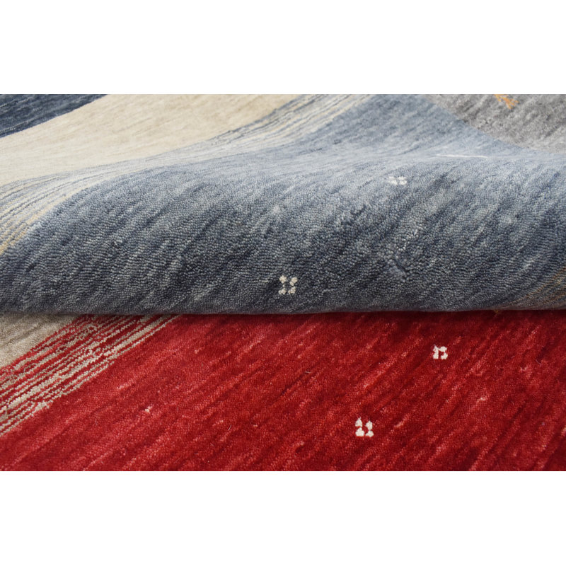 Hand Knotted Wool Area Rug in Black/Gray/Red/Beige, Runner 2'6" x 12'