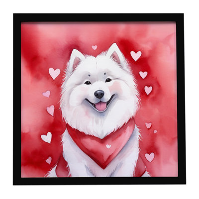 «Samoyed My Valentine», reproduction d'art encadrée