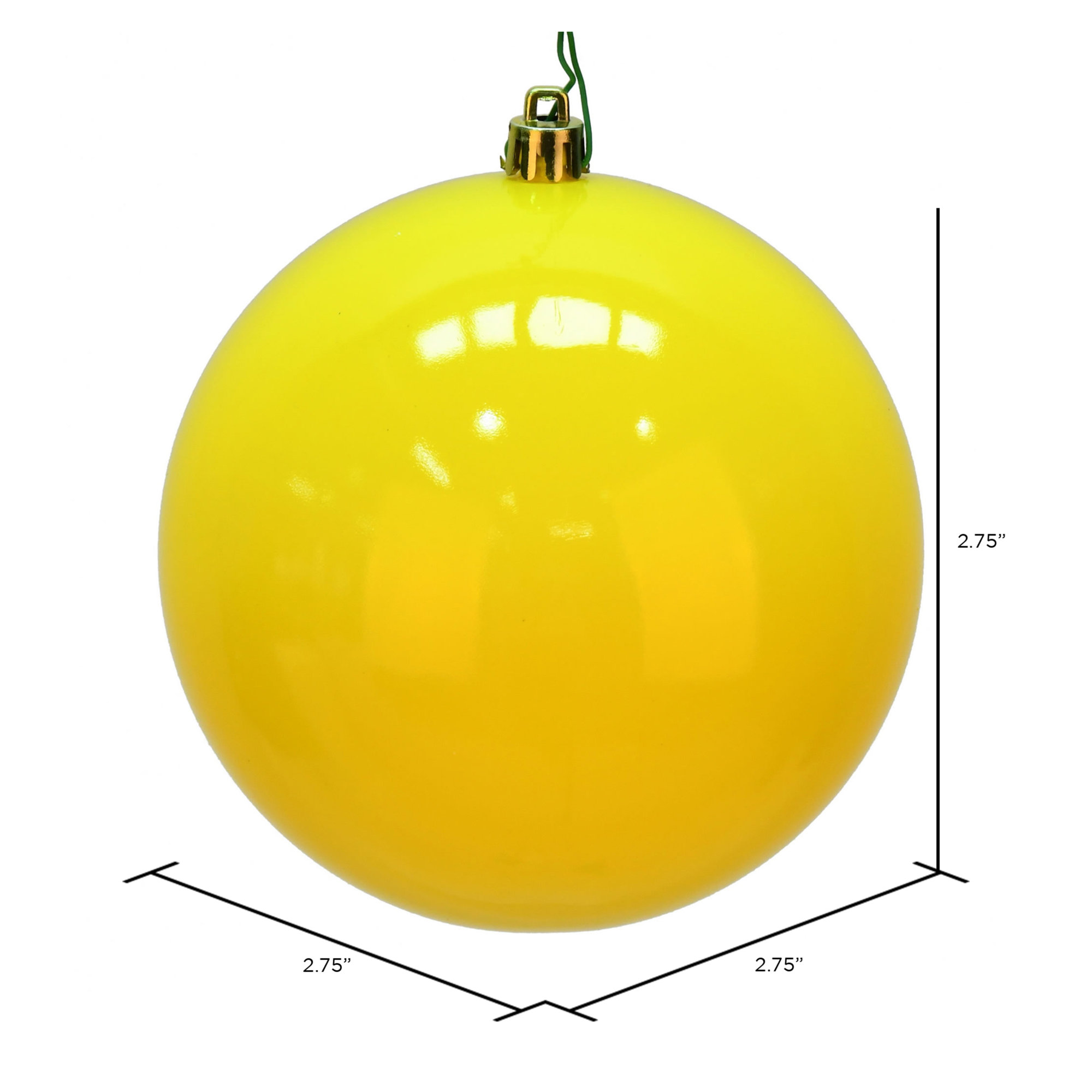 Holiday Décor Ball Ornament, 2.75" H x 2.75" W x 2.75" D, Yellow Shiny