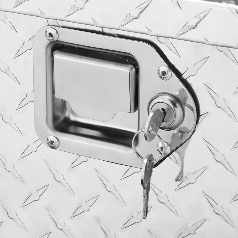 Boîte à outils spacieuse en aluminium pour remorque, lit de camion et véhicule récréatif, coins améliorés, 39 po x 13 po x 10 po, argent avec clés verrouillables Poignée latérale robuste, clés, rangement pour véhicule