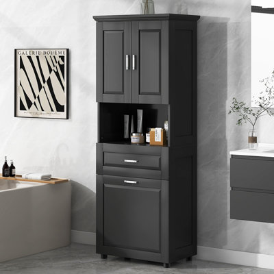 Grande armoire de salle de bain avec panier à linge