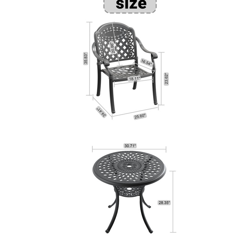 Mobilier d'extérieur en fonte d'aluminium avec coussins - Chaleur, sièges 4 protégés, corrosion, 4