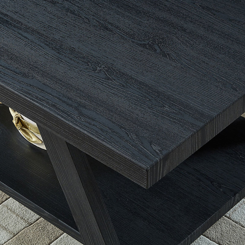 Ensemble de 3 tables basses contemporaines avec tablette reproduite, table de salon, Noir, Noir