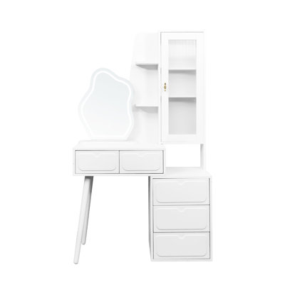 Vanity Desk With Mirror And Lights, Makeup Vanity Mirror With Lights,Dressing Table  With 5 Drawers, Dressing Table  Cabinet With Glass Door