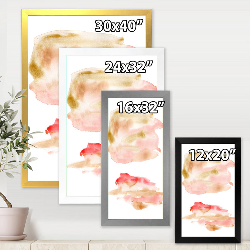 " Abstract Set With Pink Gold Beige And Red Spots " Painting Print, 32" H x 24" W x 1" D, Black Framed Canvas