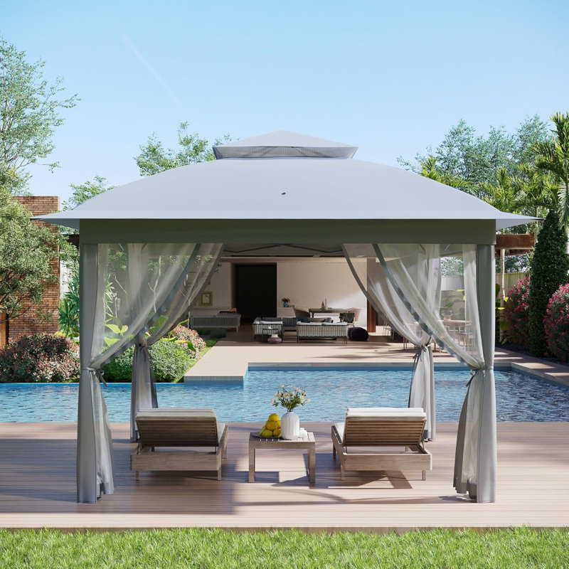 Quick Setup Portable Gazebo Tent - 11x11 FT Waterproof Outdoor Canopy with Mosquito Netting, Portable Carrying Bag for Patio, Backyard, Garden - Grey