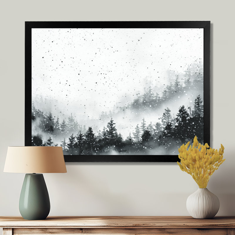 Forêt hivernale brumeuse grise et noire II - Tableau encadré, H 24 po x l 32 po, Cadre photo noir