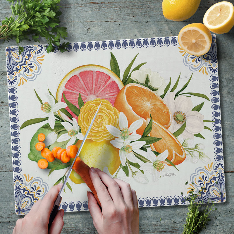 Mediterranean Citrus Tempered Glass Cutting Board 15" x 12"