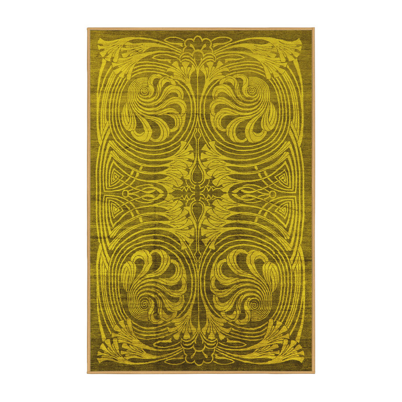 Tapis jaune / vert en laine et polyester tissé à la machine Janalise, Rectangle 5 pi x 8 pi