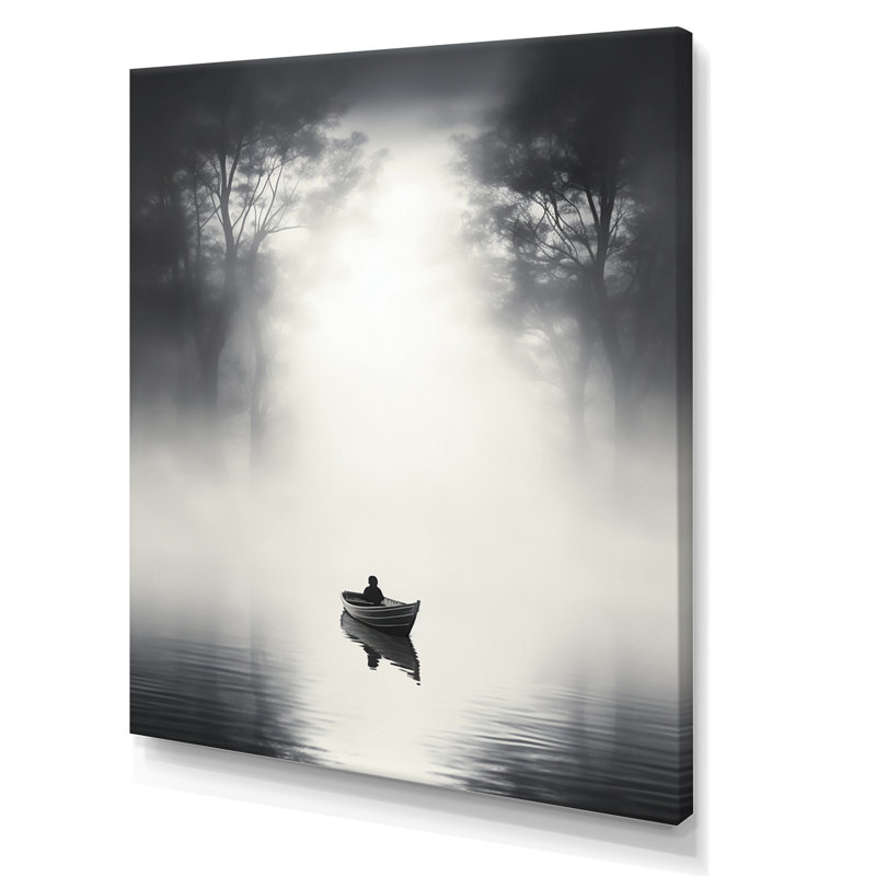 «Solitaire Fisher Boat Misty Lake» sur toile, H 32 po x l 24 po x P 1 po, Toile tendue