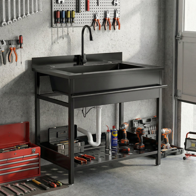 Évier utilitaire 20 po en acier inoxydable 304 avec pulvérisateur rétractable, baignoire autoportante robuste pour les salles de lavage, les ateliers et l'utilisation commerciale