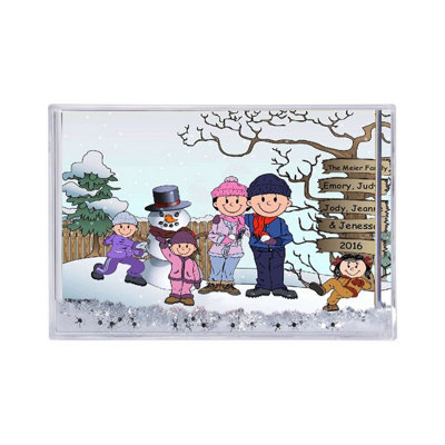 Personalized Snowman Family - 3 Girls MINI Snow Globe Frame Gift