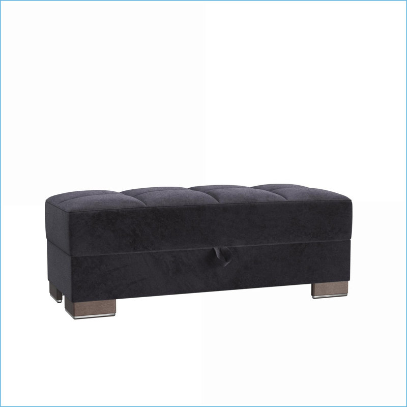 Repose-pieds avec rangement, microfibre noire moderne, clic-clac, pour studio / dortoir / salon | Noyer brun | Bois, Noir