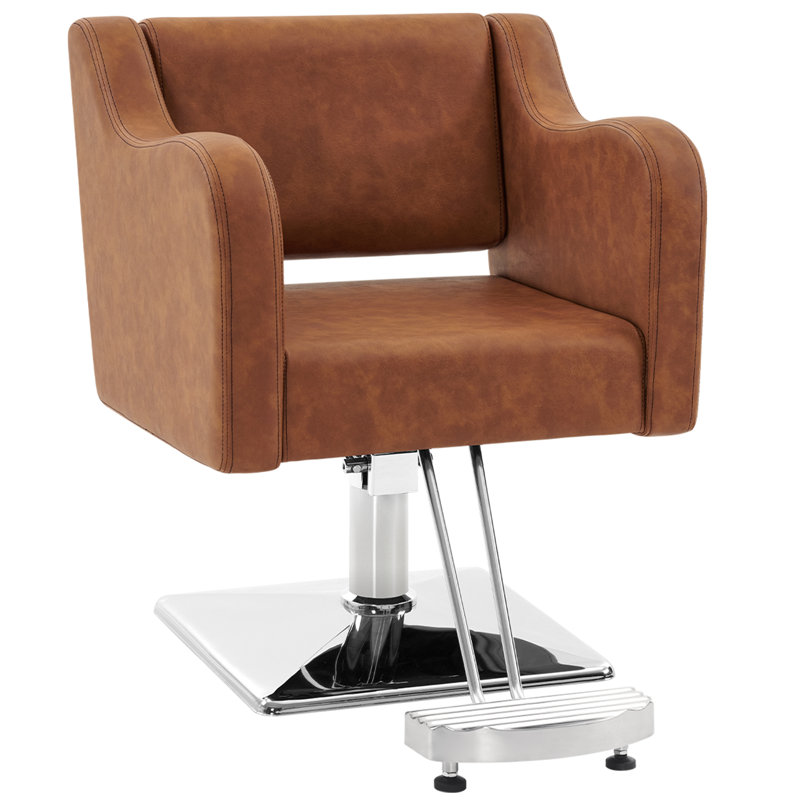 Brown Faux Leather Modern Swivel Salon Chair with Hydraulic Pump