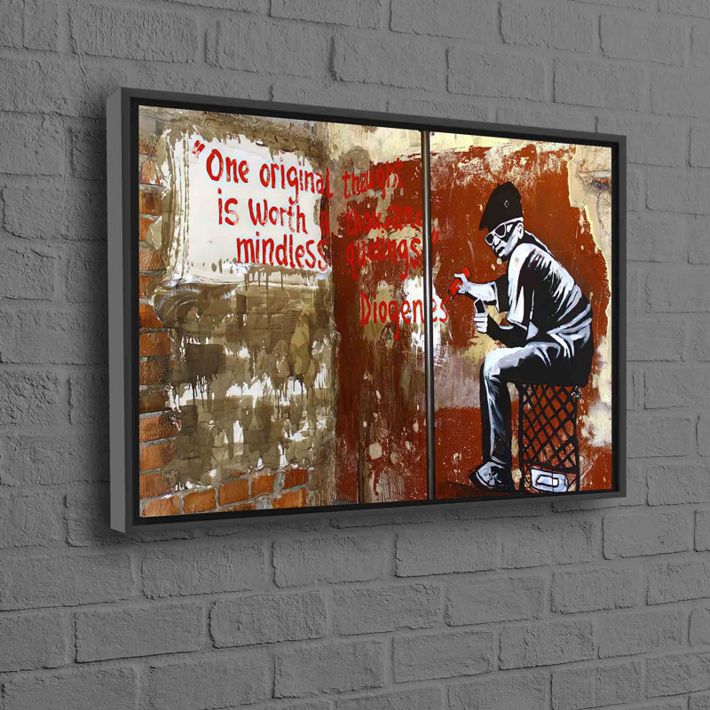 Toile abstraite inspirée de Banksy, H 41 po x l 94 po, Cadre flottant noir