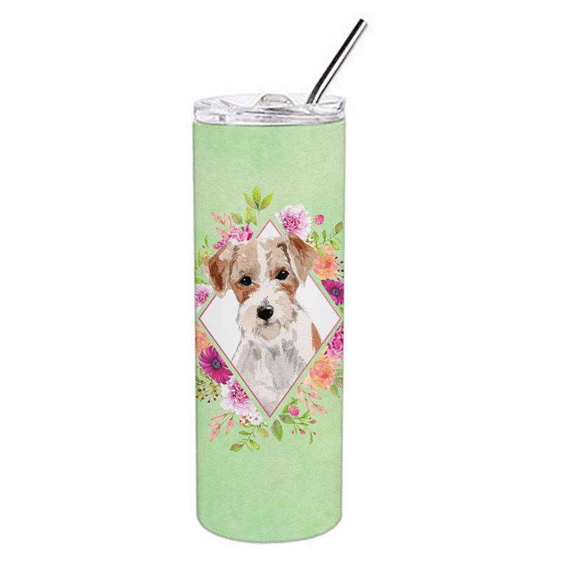 E23BF9F8391D466E9CA4F8DFEBD9A7DB de verre 20 oz à double paroi en acier inoxydable chiot, Jack Russell terrier beige, Vert