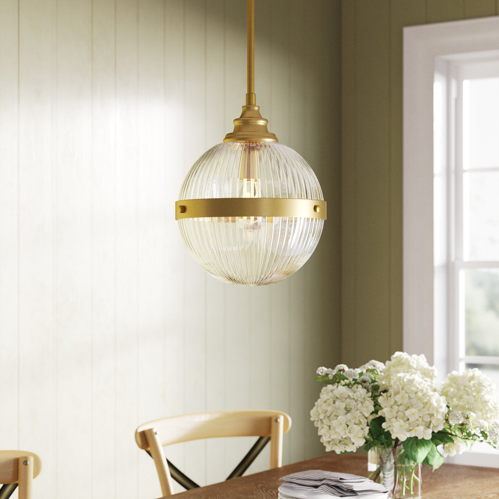 Ker Single Light Glass Dimmable Pendant, Natural Brass