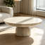 Table basse ronde champignon de 88 cm (34,64 pouces) avec finition effet marbre et pied conique, table de salon sculpturale et luxueuse, aucun assemblage requis