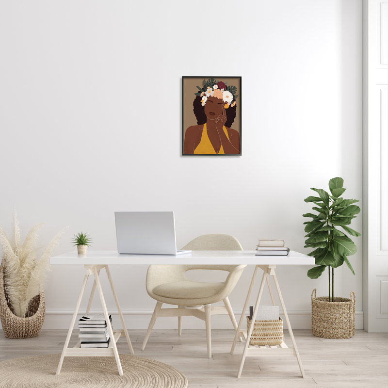 Femme méditant - Impression sur toile, H 20 po x l 16 po, Giclée encadrée noir minuit