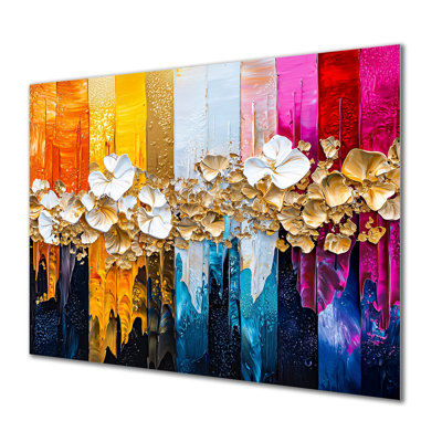 Abstract Botanical Rainbow Of Flowers II - Botanicals Metal Wall Decor, Modern Metal Print