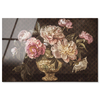 Vase rétro et fleurs classiques en verre acrylique sans cadre par Art Remedy, prêt à accrocher, 30 x 20