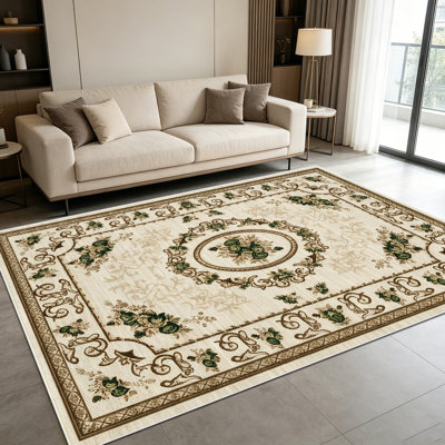 Tapis à motif de volutes à motif de médaillon à motif floral classique de 1 pièce pour le salon, doux et confortable, convenant à toutes les saisons, facile à entretenir et lavable à la machine