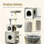 2‑in‑1 Enclosed Cat Litter Box Cat Tree with House, Bed & Scratching Posts, Grey