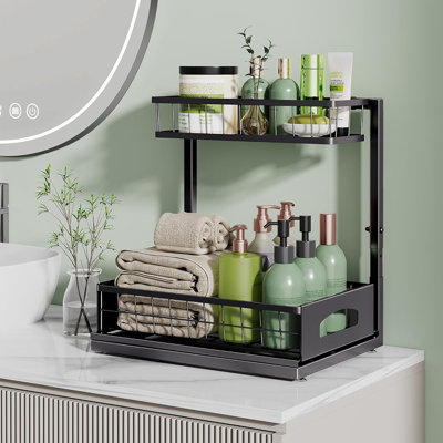 2-Pack Height-Adjustable Cabinet Organizer, Black 2-Tier Pull-Out Under-Sink Storage With Slide-Out Drawers For Kitchen, Bathroom, And Pantry