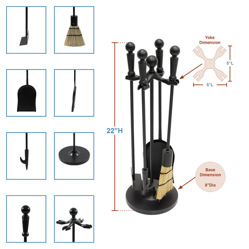 Ensemble d’outils de cheminée en fer 5 pièces Sohail, Poignées noires