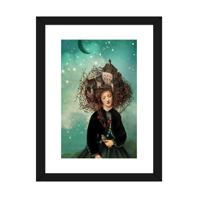 «Sleeping Beauty» par Catrin Welz-Stein - impression d'art graphique, H 24 po x l 16 po x P 1 po, Papier encadré noir, Blanc