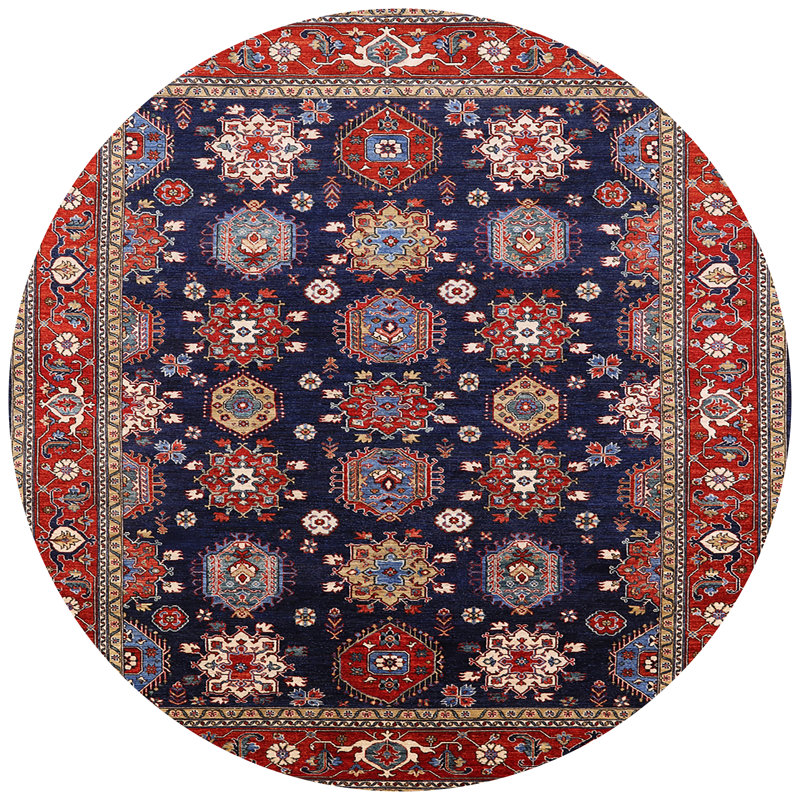Tapis oriental rouge / bleu marine Rinelle, Rond 7 pi