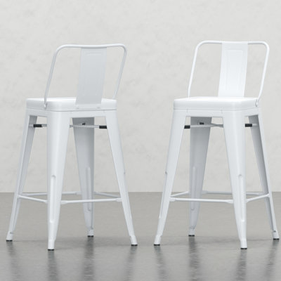 Tabouret de comptoir 24 po en métal de 24 po blanc - Design moderne avec dossier et repose-pieds incurvés pour un soutien imbattable, hauteur confort (2), finition élégante de style industriel